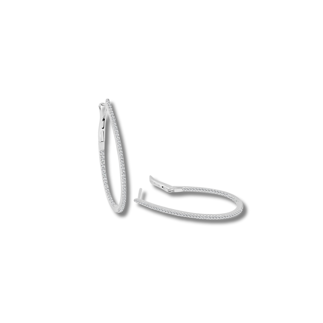 Pear Shaped Diamond Skinny Hoop Earrings 1.25"