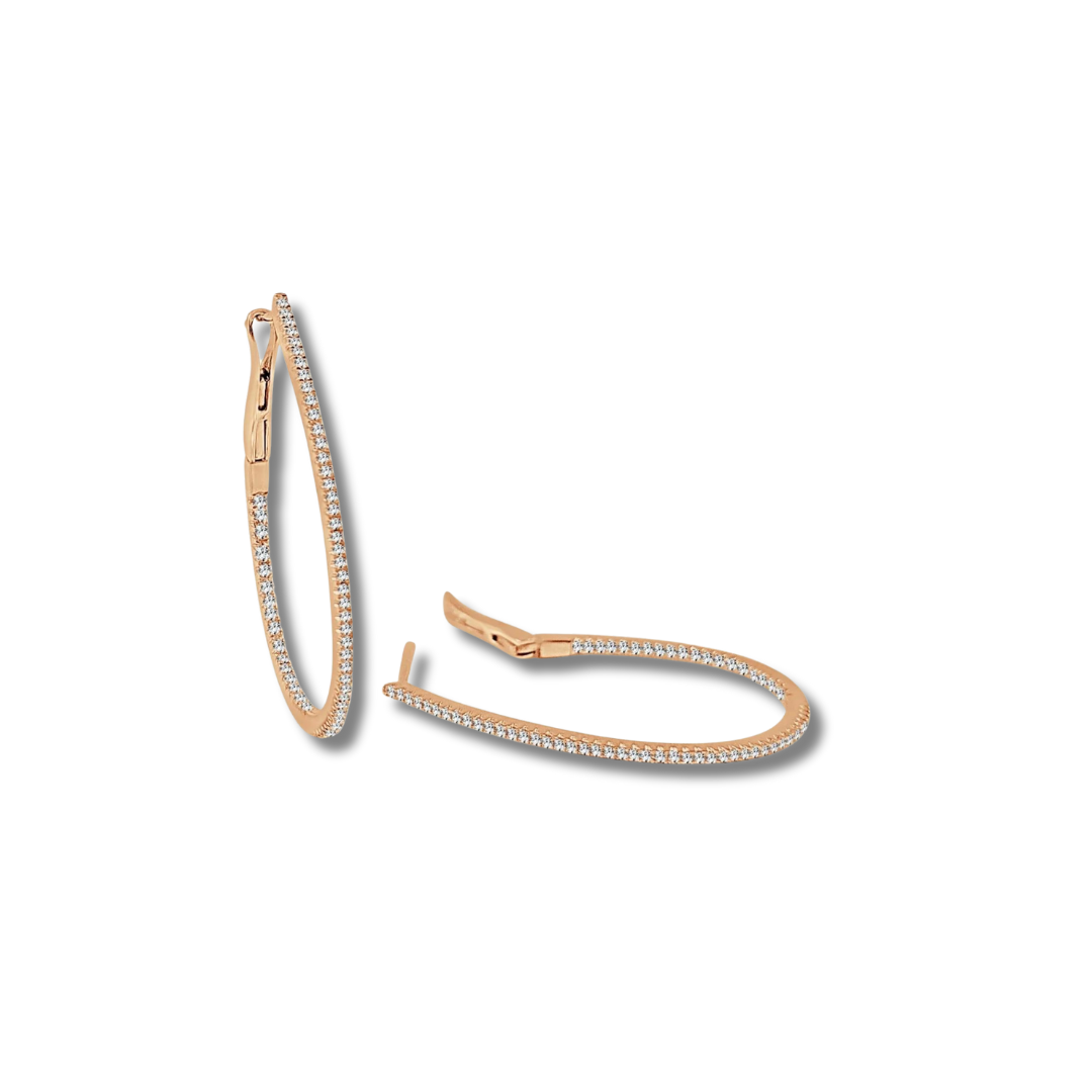 Pear Shaped Diamond Skinny Hoop Earrings 1.25"
