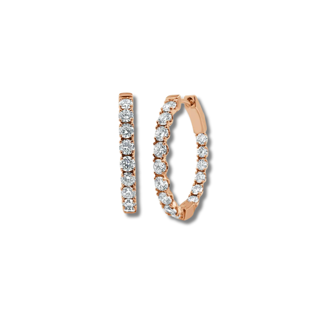 Diamond Oval Hoop Earrings 1"