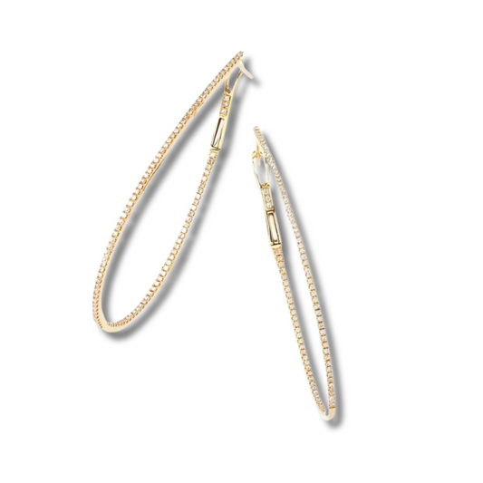 Diamond Skinny Hoop Earrings 2"