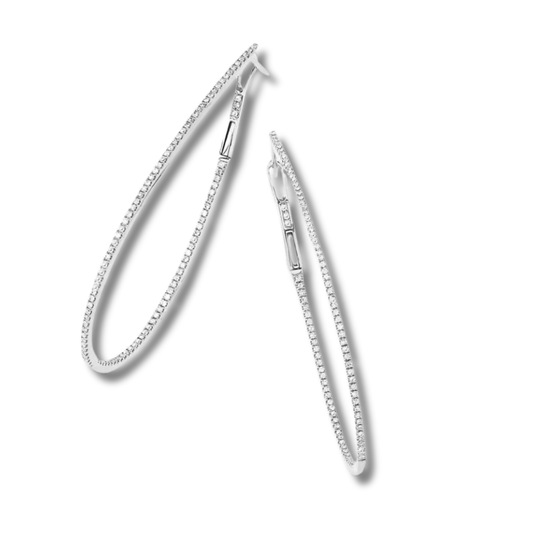Diamond Skinny Hoop Earrings 2"