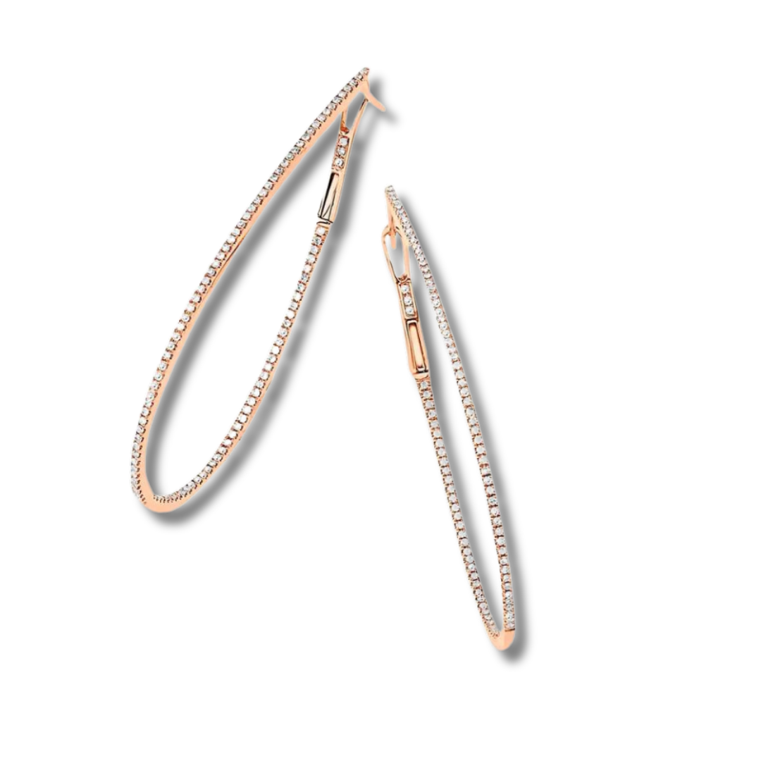Diamond Skinny Hoop Earrings 2"