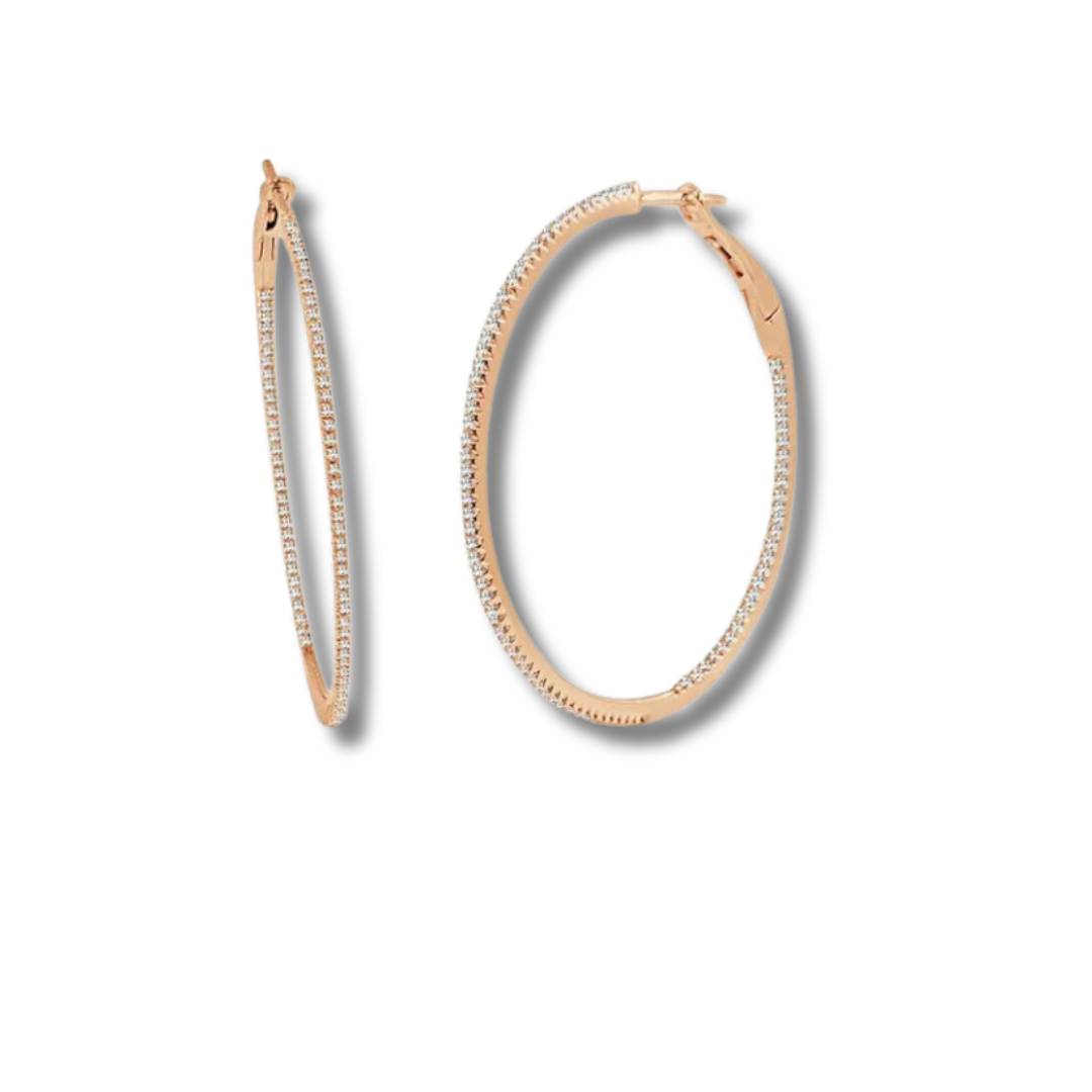 Diamond Skinny Hoop Earrings 1.5"