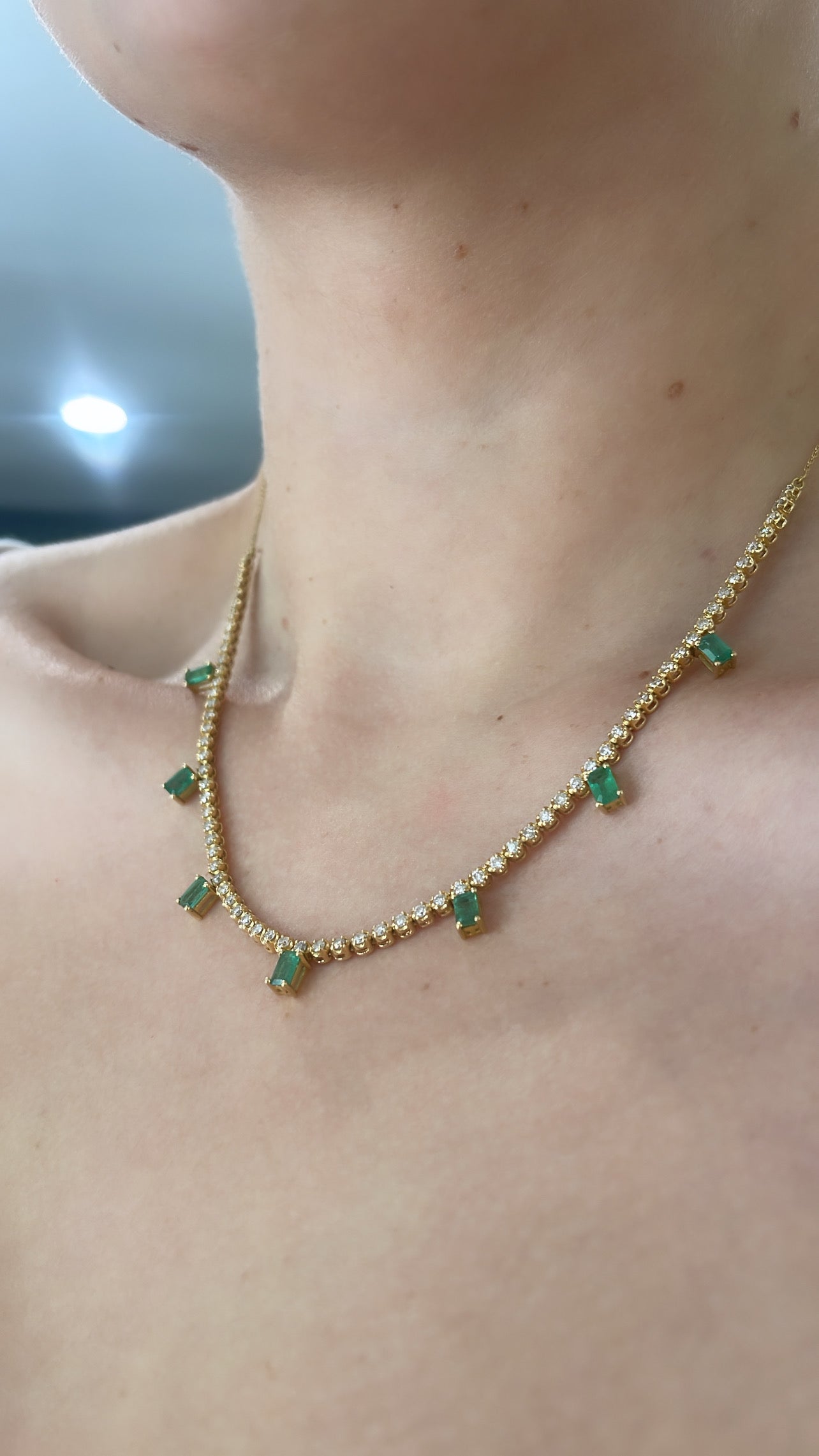 Emerald Drop Tennis Necklace