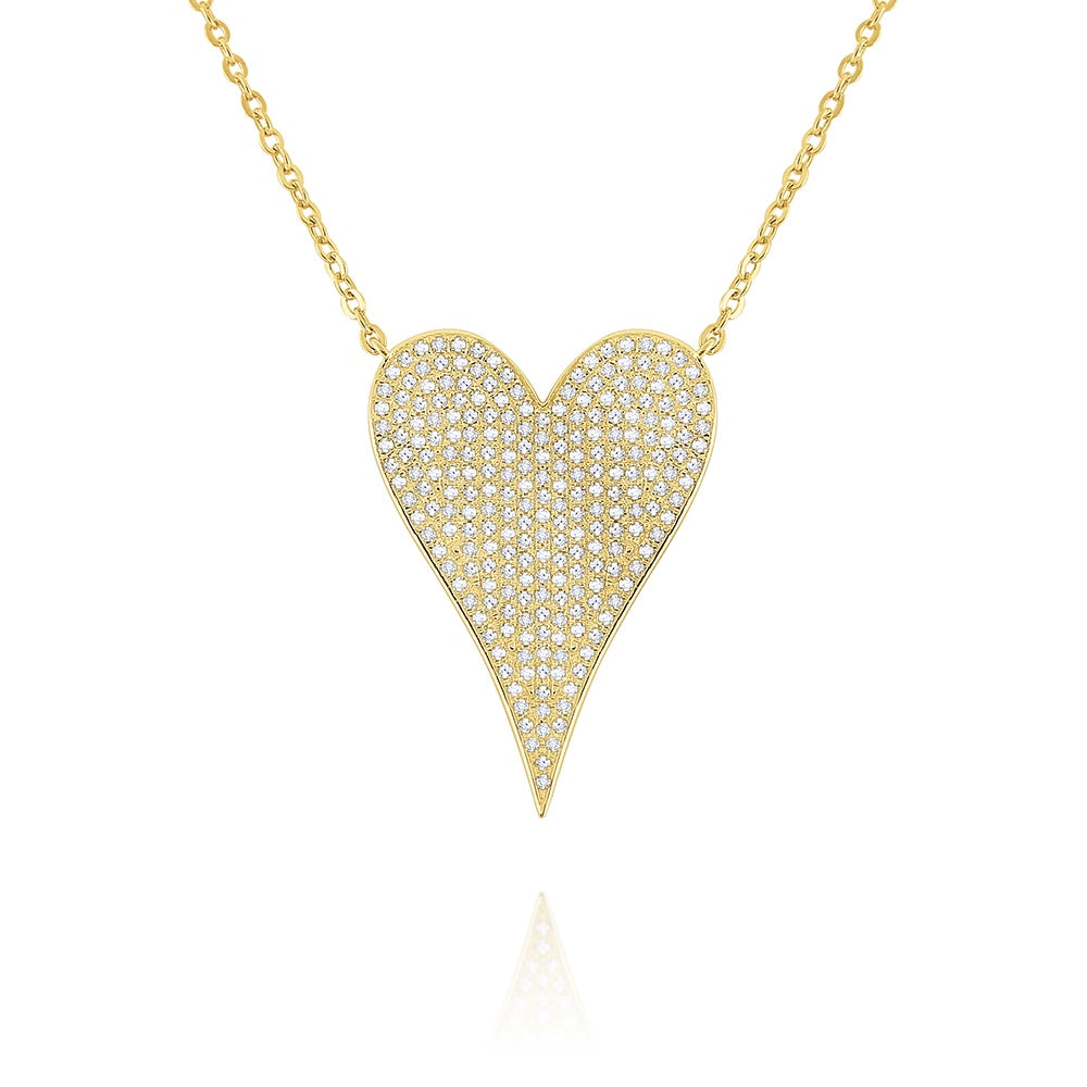 Long Diamond Pave Heart Necklace