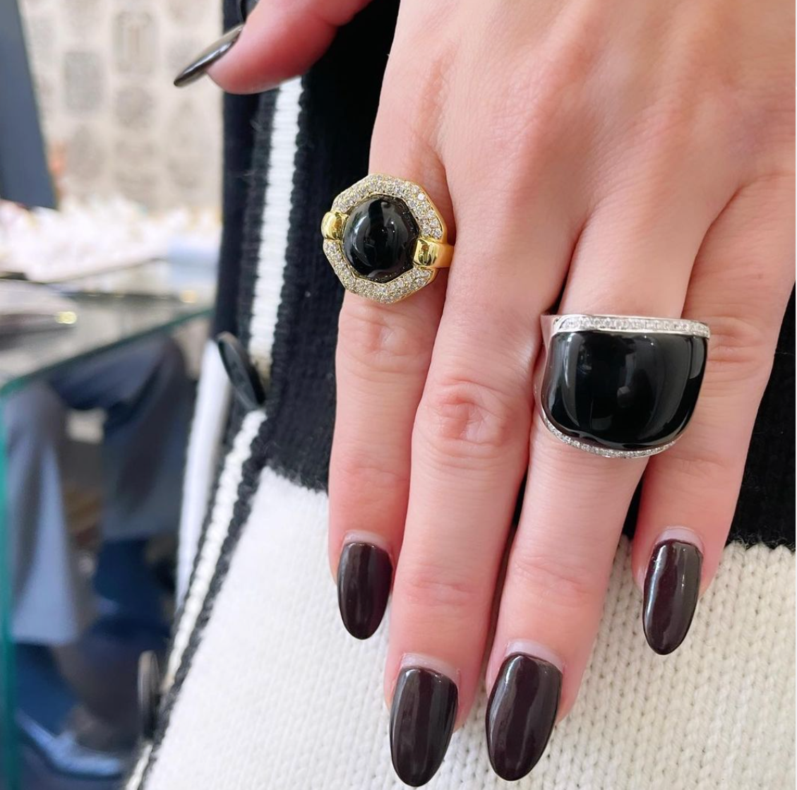 Wide Onxy and Diamond Cocktail Ring