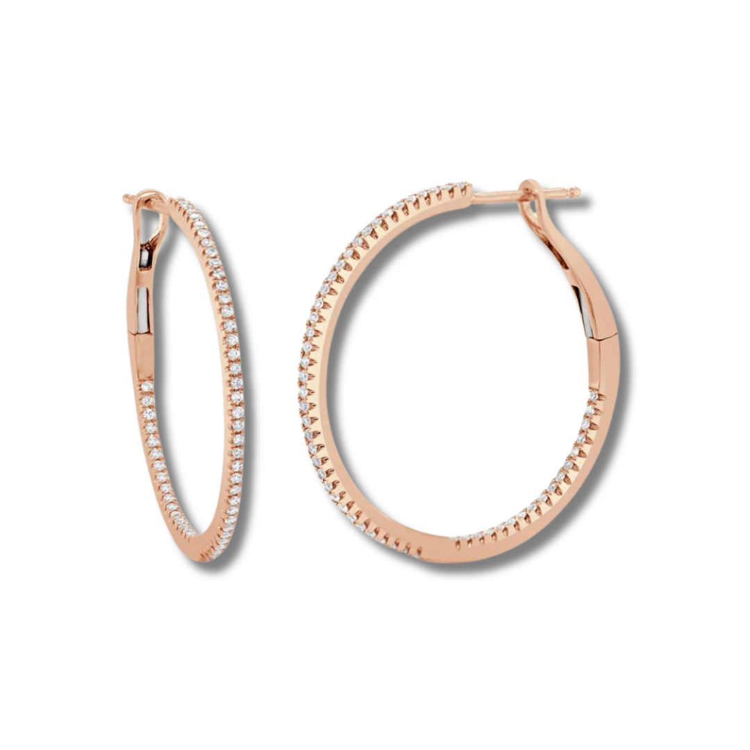 Diamond Skinny Hoop Earrings 1"