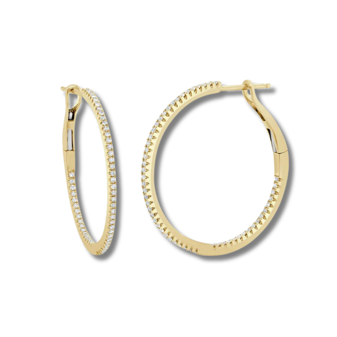Diamond Skinny Hoop Earrings 1"