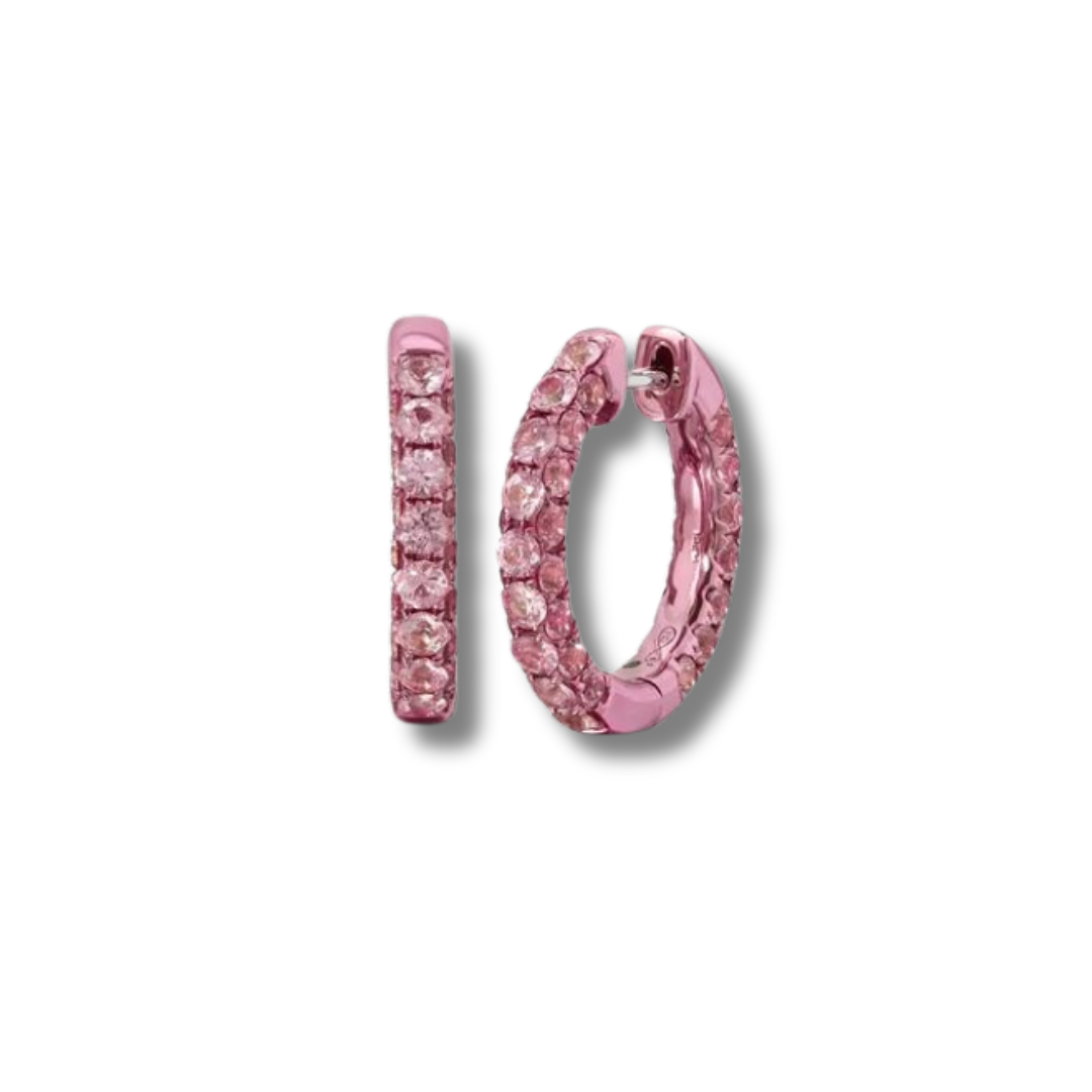 3 Sided Pink Sapphire Hoops