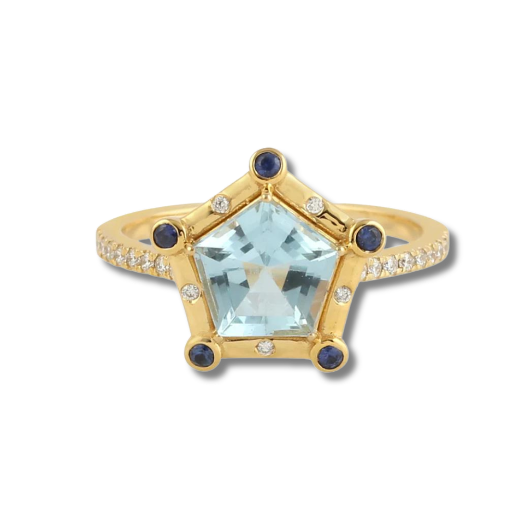 Sapphire and Topaz Pentagon Ring