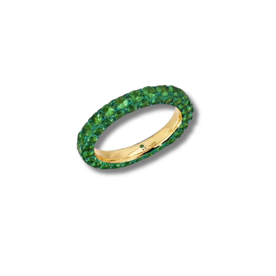 3 Sided Tsavorite & Green Rhodium Ring