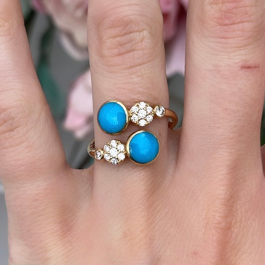 Turquoise and Diamond Bypass Ring
