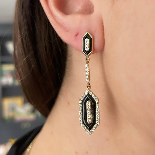 Onyx and Diamond Drop Earrings