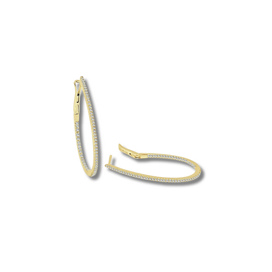 Pear Shaped Diamond Skinny Hoop Earrings 1.25"