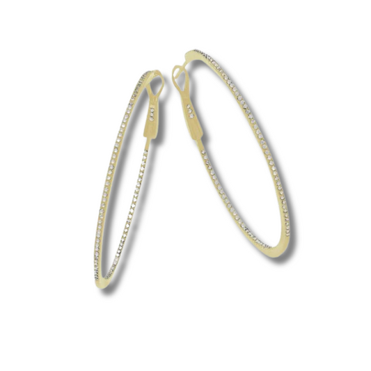 Diamond Skinny Hoop Earrings 1-3/4"