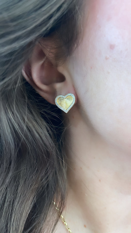 Fluted Diamond Heart Stud