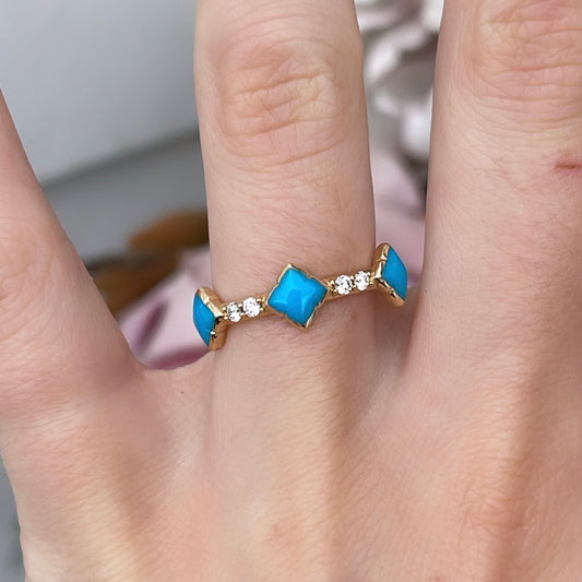 Large Turquoise and Diamond Crown Ring