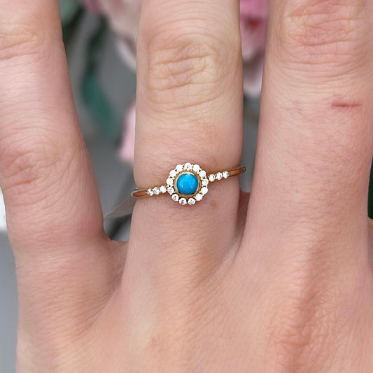 Turquoise and Diamond Halo Ring
