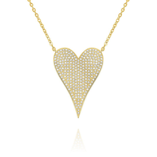 Long Diamond Pave Heart Necklace