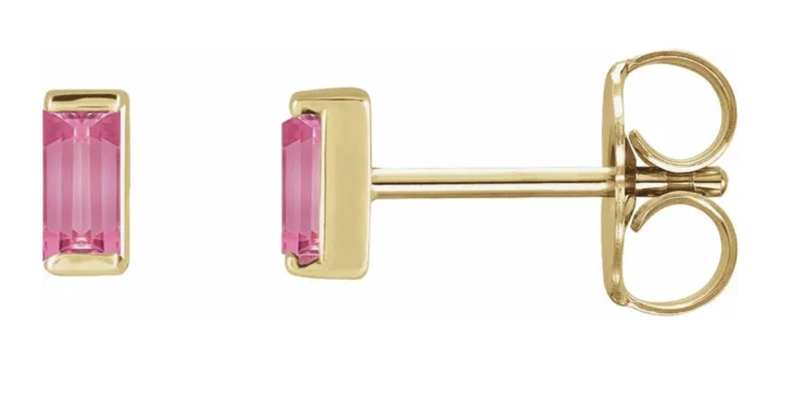 Half Bezel Pink Tourmaline Studs