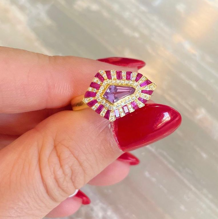 Twist Pink Sapphire Shield Ring