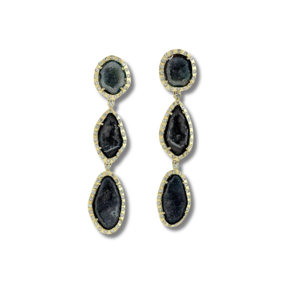 Triple Geode Drop Earrings