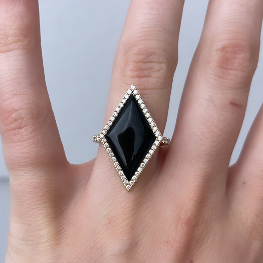 Onyx and Diamond Shape Ring