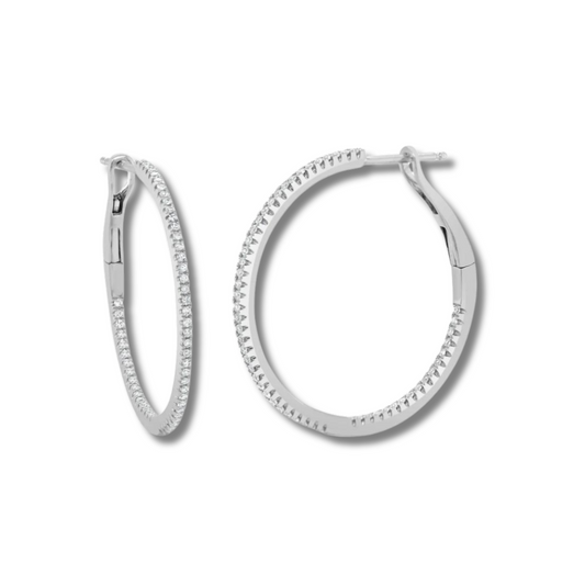 Diamond Skinny Hoop Earrings 1"