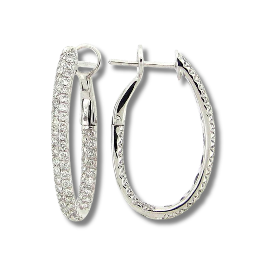 Diamond 2 Row Oval Hoop Earring