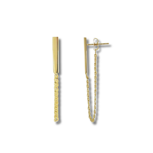 Yellow Gold Bar Link Chain Stud Earrings