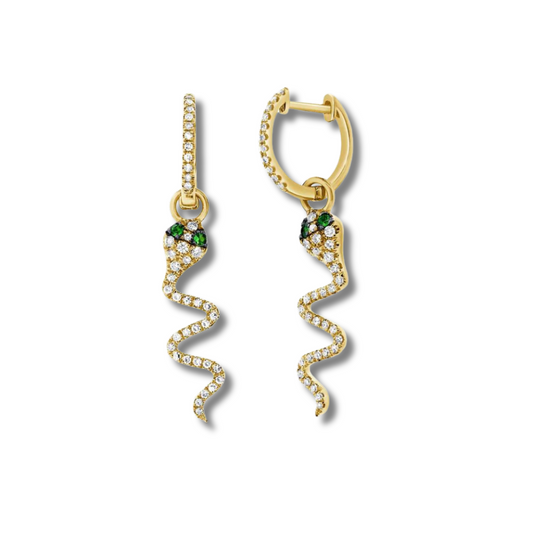 Yellow Gold & Diamond Snake Hoop Earrings