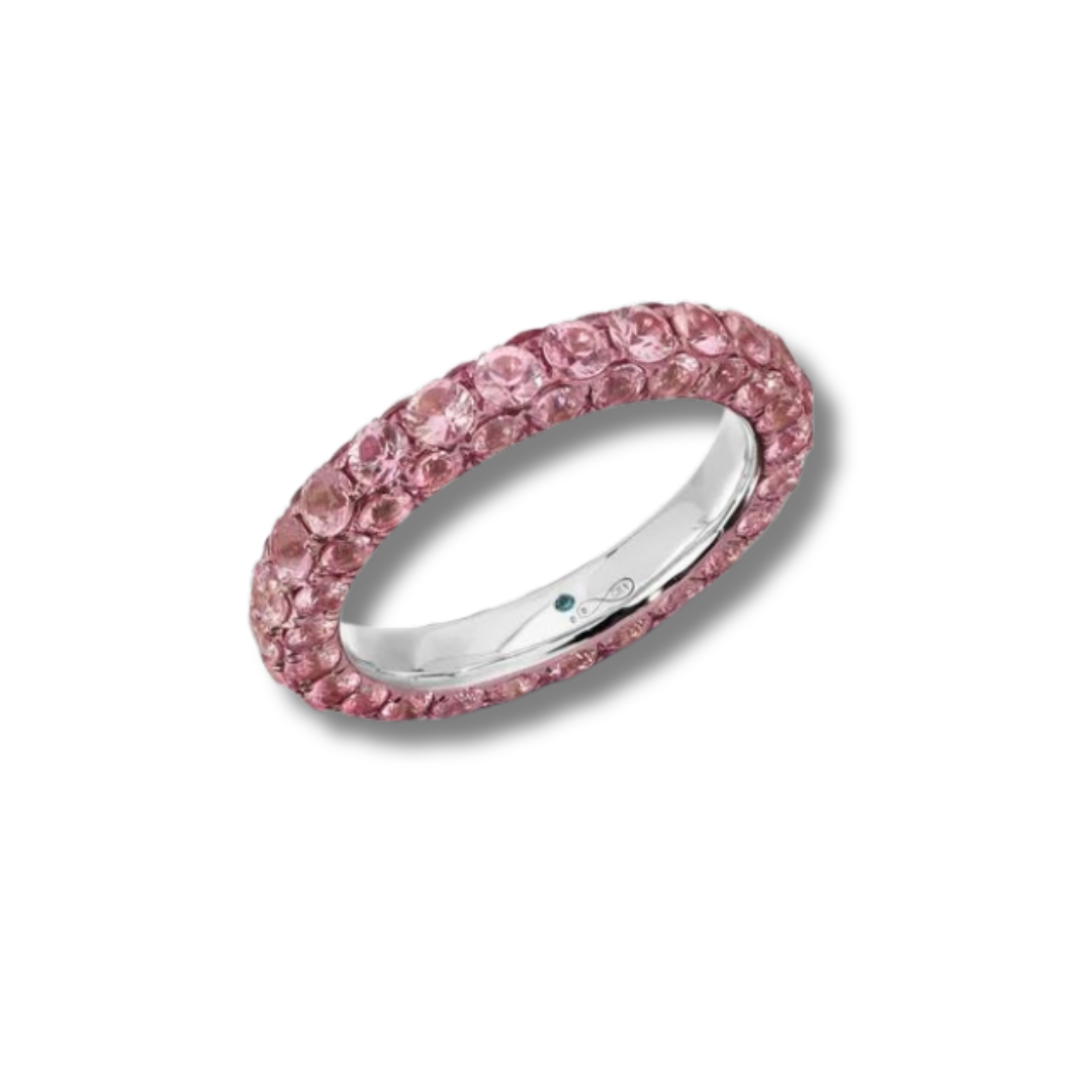 3 Sided Pink Sapphire and Rhodium Ring