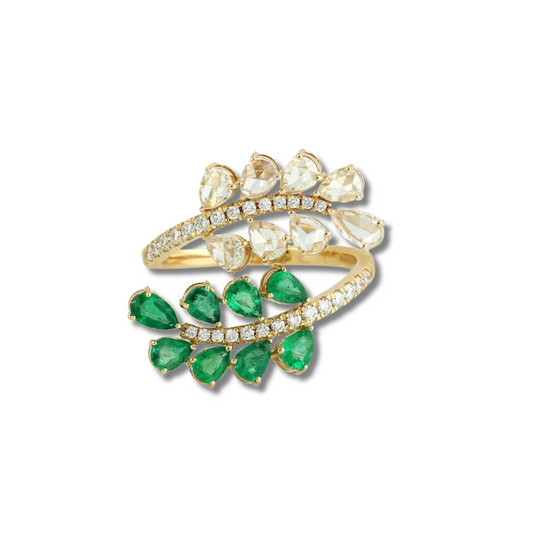 Diamond and Emerald Palm Leaf Ring