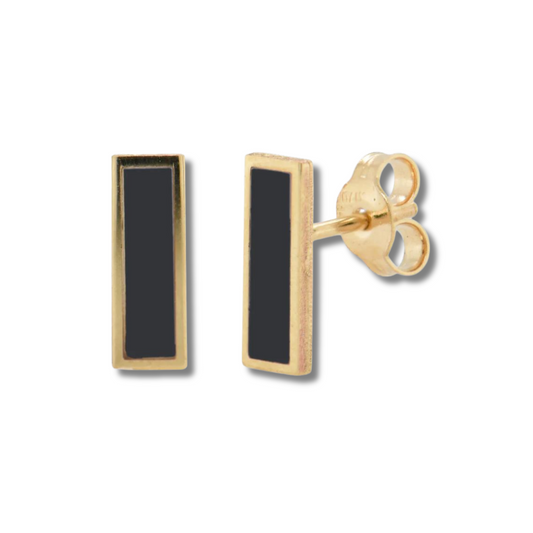Gold & Onyx Bar Stud Earrings