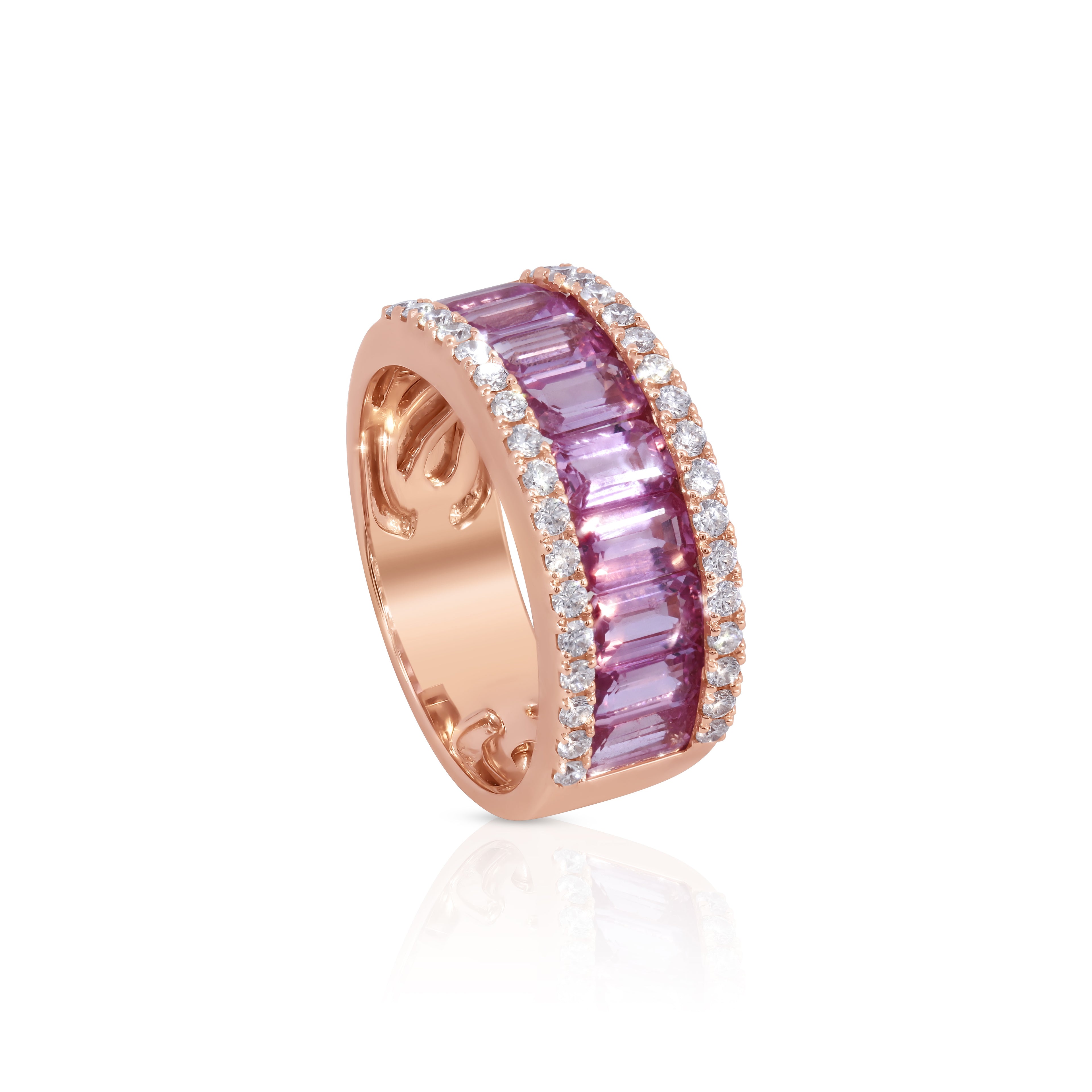 Pink Sapphire Baguette and Diamond Ring