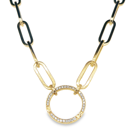 Paper Clip Chain with Diamond Circle Pendant