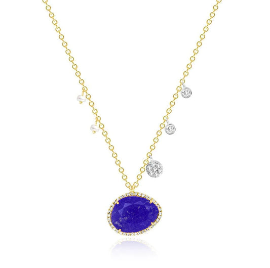 Lapis Charm Necklace with Pearl and Diamond Accent Charms