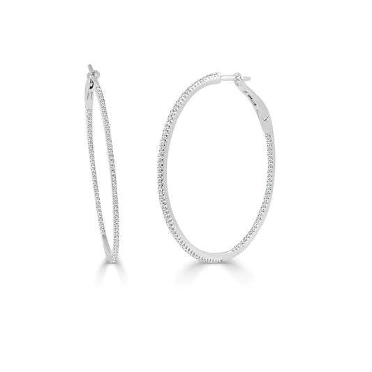 Diamond Skinny Hoop Earrings 1.5"