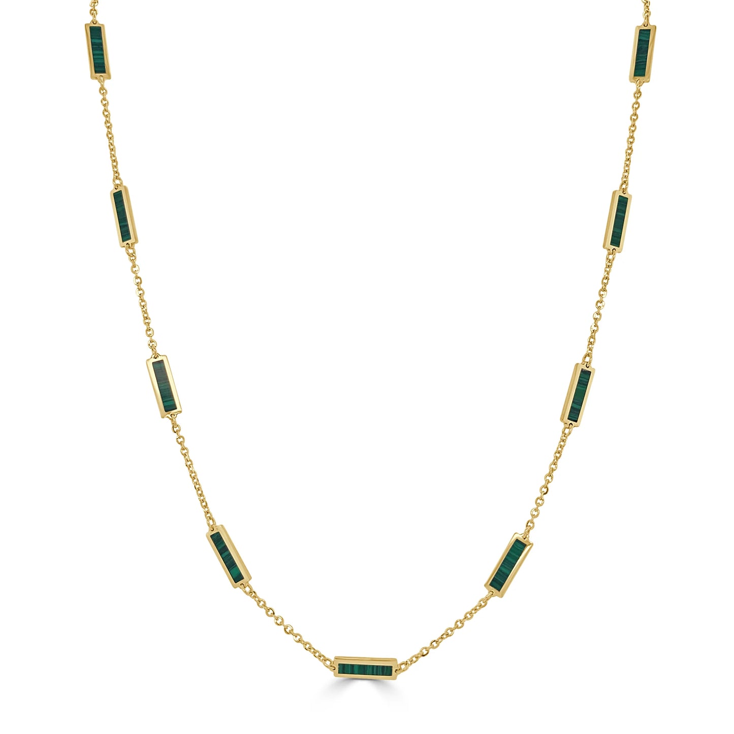 Yellow Gold & Malachite Station Bar Necklace