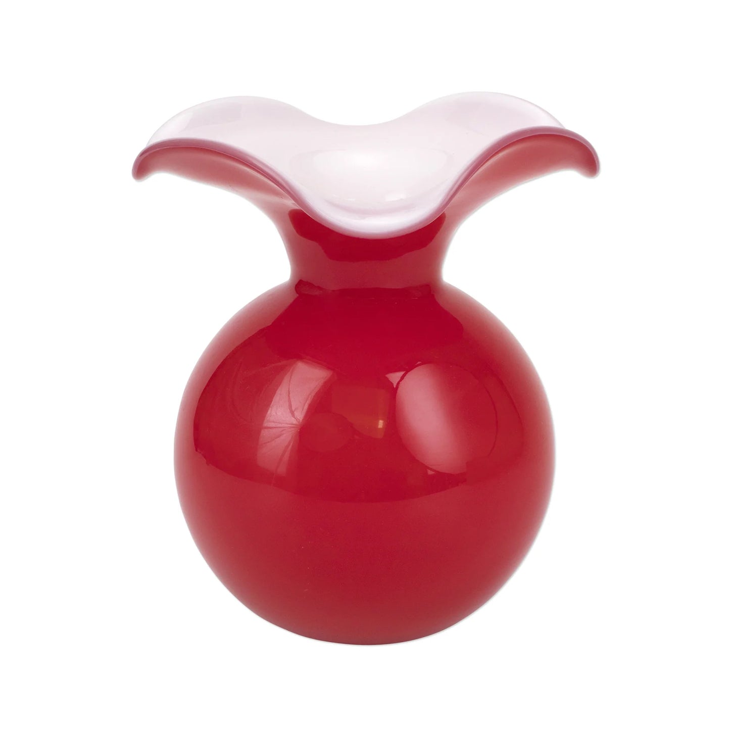 Large Hibiscus Glass Red Fluted Vase