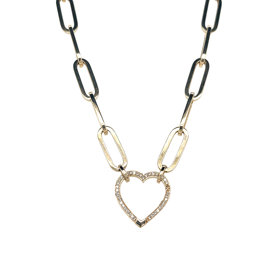 Paper Clip Chain with Diamond Heart Pendant
