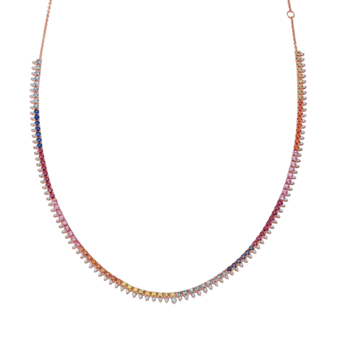 Rainbow Sapphire & Diamond Tennis Necklace