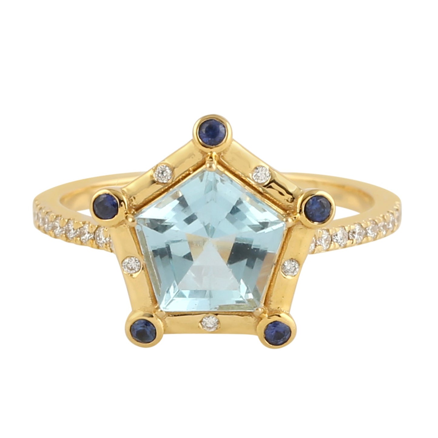Sapphire and Topaz Pentagon Ring